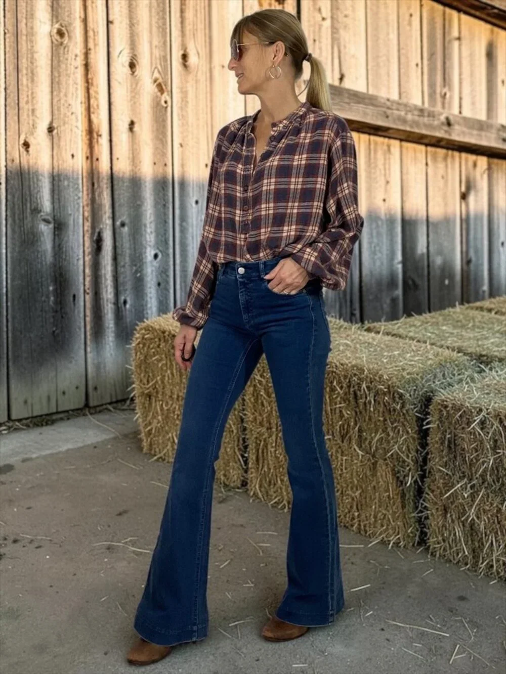 Free People Northern Bound Pullover Top Shirt S Plaid Moonlit Combo Wool Blend